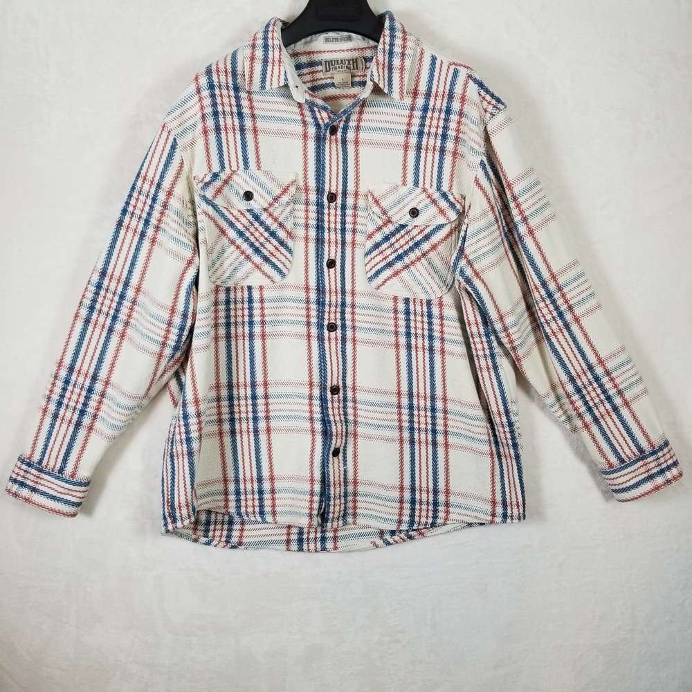 Duluth Trading Co Untucked Flannel Shirt‎ Mens Large L Relaxed Fit Plaid Cotton